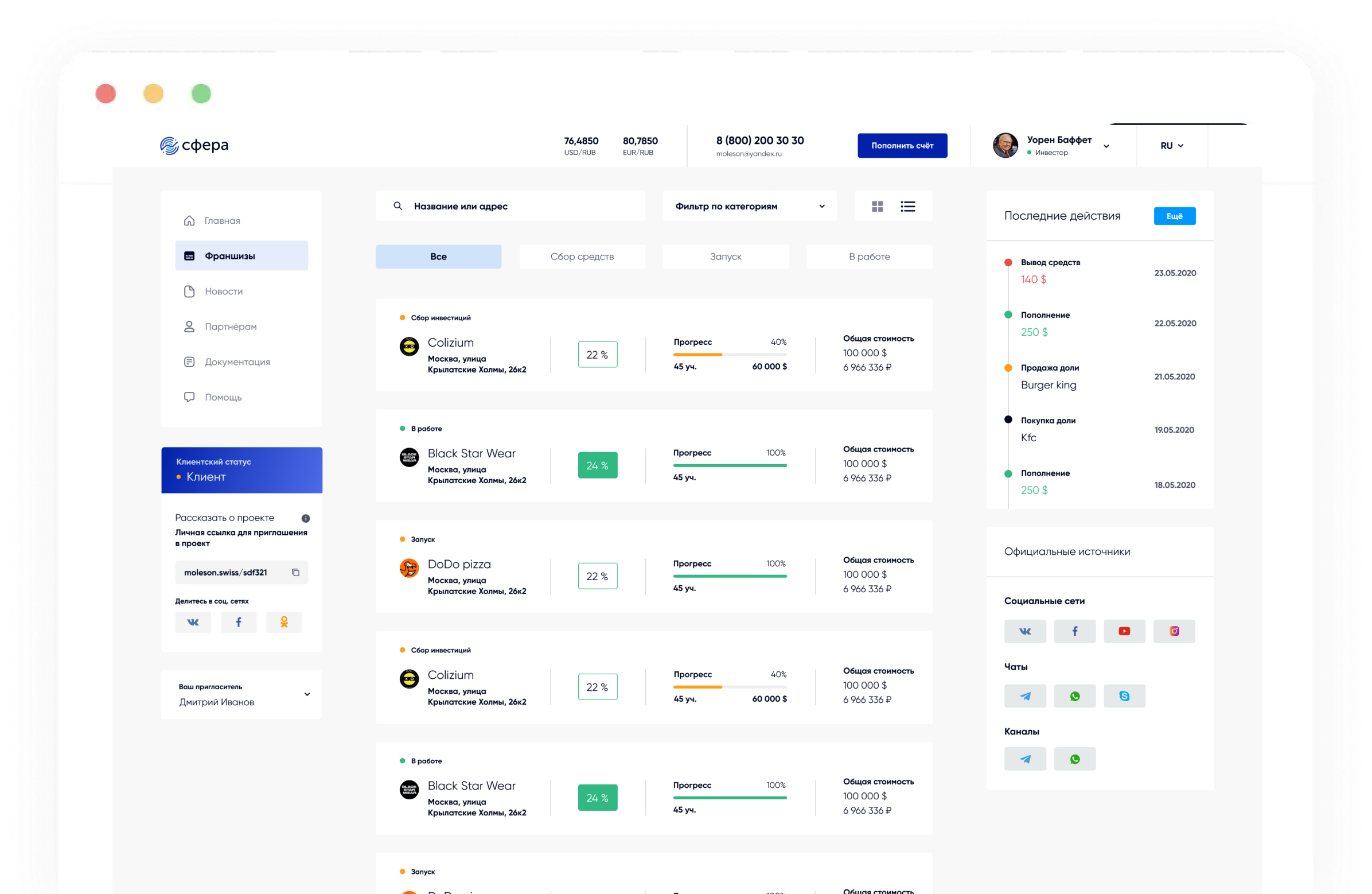 Краудфандинговая платформа по продаже франшиз Moleson.ru